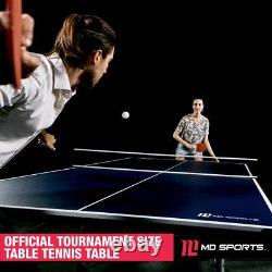 Official Size Tennis Table Indoor-Outdoor Ping Pong Table Game Room, Blue/White