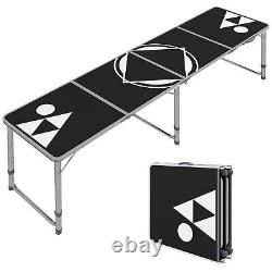 Outsunny 8ft Portable Beer Pong Table withAdjustable Legs, Folding Camping Table, Al