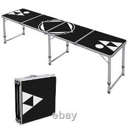 Outsunny 8ft Portable Beer Pong Table withAdjustable Legs, Folding Camping Table, Al