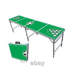 PARTYPONG 8-Foot Folding Beer Pong Table withCup Holes Soccer Field Edition