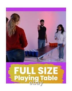 PARTYPONG 8-Foot Folding Beer Pong Table withCup Holes Soccer Field Edition