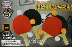 PING PONG PADDLES 4 Player Table Tennis Set Racket Paddle Balls With Storage Bag