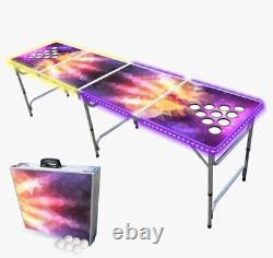 PartyPong 8-Foot Folding Beer Pong Table withCup Holes & LED Lights Prism Edi