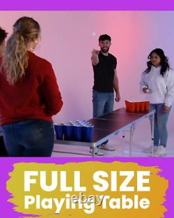 Partypong 8 Foot Folding Beer Pong Table WithPong Balls & Optional Cup Holes/Led L