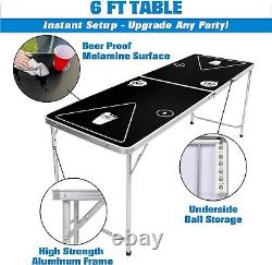 Portable 6-Foot Beer Pong Table with 6 Balls Ultimate Party Essential