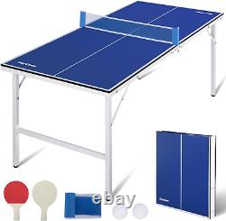 Portable Ping Pong Table, Mid-Size Foldable Table Tennis Table WithNet, 2 Paddles