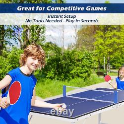 Portable Ping Pong Table, Mid-Size Foldable Table Tennis Table WithNet, 2 Paddles