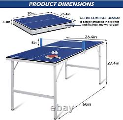 Portable Ping Pong Table, Mid-Size Foldable Table Tennis Table WithNet, 2 Paddles