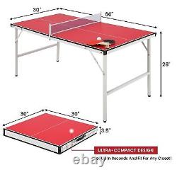 Portable Ping Pong Table, Mid-Size Foldable Table Tennis Table wIith Net, 2 P