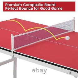 Portable Ping Pong Table, Mid-Size Foldable Table Tennis Table wIith Net, 2 P