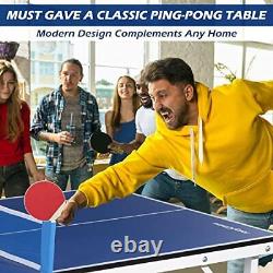 Portable Ping Pong Table, Mid-Size Foldable Table Tennis Table withNet, 2 Paddles