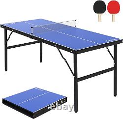 Portable Ping Pong Table, Mid-Size Foldable Tennis Table with Net for Indoor Outd