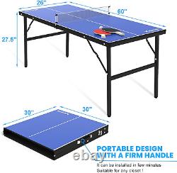 Portable Ping Pong Table, Mid-Size Foldable Tennis Table with Net for Indoor Outd