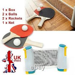 Portable Retractable Table Tennis Set Kit, Ping Pong 2 Bats with Expandable Net