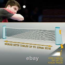 Portable Retractable Table Tennis Set Kit, Ping Pong 2 Bats with Expandable Net