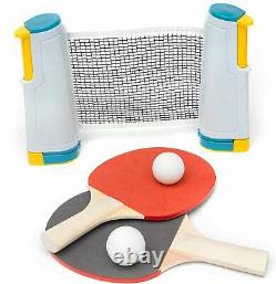 Portable Table Tennis Kit Clamp-on Expanding Ping Pong Net with 2 Paddles