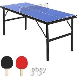 Portable Table Tennis Table for Indoor Outdoor with Net Blue 60 x 26 x 27.5 inch