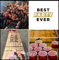 Professional 8 Foot Collapsible Beer Pong Game Table LED Old School Wood