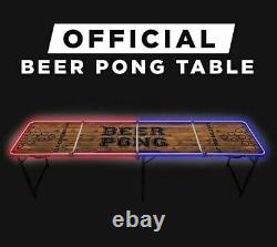 Professional 8 Foot Collapsible Beer Pong Game Table LED Old School Wood