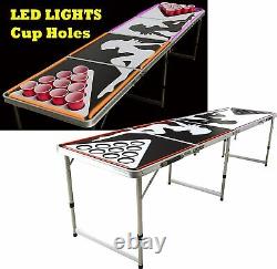 Professional Regulation 8' Beer Pong Game Table, Neon Light Mudflap Sexy Girl
