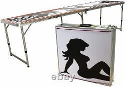Professional Regulation 8' Beer Pong Game Table, Neon Light Mudflap Sexy Girl