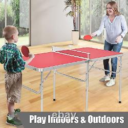 Red Portable Ping Pong Table Folding Table Tennis Table Game Set, 60X30 Inch