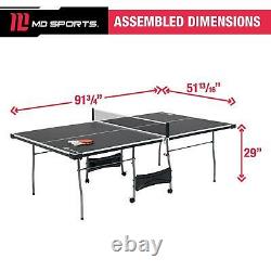 SHIPS FAST Grey 4-Piece Indoor Table Tennis Table With Two 5-Ply Paddles Foldable