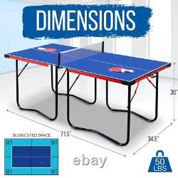 SereneLife 2 pcs Foldable Table Tennis Table with Single Player Playback Mode-Blue