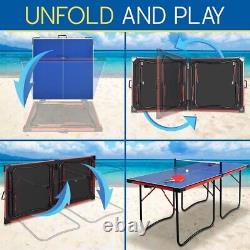 SereneLife 2 pcs Foldable Table Tennis Table with Single Player Playback Mode-Blue
