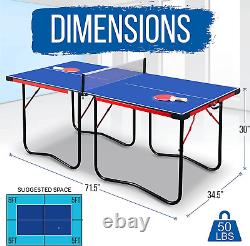 Serenelife Midsize Portable Ping Pong Table Set with Net, Clipper, Post 6' X 3