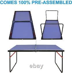 Sport Midsize Folding Ping Pong Table Game Set Portable Indoor Outdoor Blue