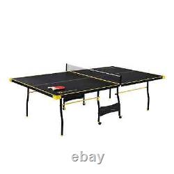 Tennis Ping Pong Table Indoor Official Size Foldable 2 Paddles Ball Black Yellow