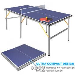 US 6 FT Mid-Size Table Tennis Table Foldable & Portable Ping Pong Table Set