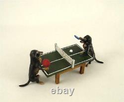 Vienna Bronze Dachshund Playing TABLE TENNIS Ping Pong Bermann Brass Austria Dog
