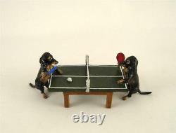 Vienna Bronze Dachshund Playing TABLE TENNIS Ping Pong Bermann Brass Austria Dog
