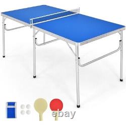 60 table de tennis de table portable pliante en jeu d'intérieur avec accessoires bleus