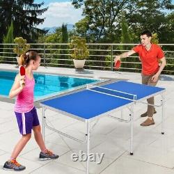 60 table de tennis de table portable pliante en jeu d'intérieur avec accessoires bleus