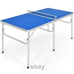 60 table de tennis de table portable pliante en jeu d'intérieur avec accessoires bleus