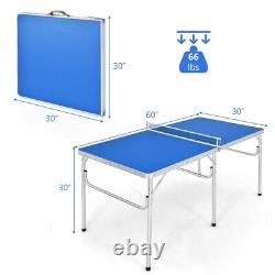 60 table de tennis de table portable pliante en jeu d'intérieur avec accessoires bleus