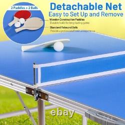 60 table de tennis de table portable pliante en jeu d'intérieur avec accessoires bleus