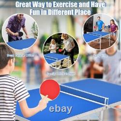 60 table de tennis de table portable pliante en jeu d'intérieur avec accessoires bleus