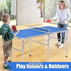 60 table de tennis de table portable pliante en jeu d'intérieur avec accessoires bleus