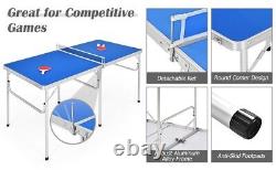 60 table de tennis de table portable pliante en jeu d'intérieur avec accessoires bleus