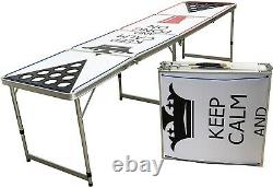 8' Beer Pong Portable Pliable Table En Aluminium Led Lights Cup Holder Keep Calm