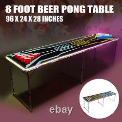 8-foot Pro Beer Pong Table Cup Holes Party Avec Rgb Led Strip Pong Splash Pliable