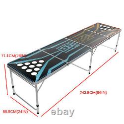 8ft Professional Beer Pong Table Cup Holes Led Light Party Pong Splash Portable