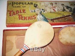 C1880s Popular Jeu De Tennis De Table Boxed Set Par Williams & Co Paris Avec Net