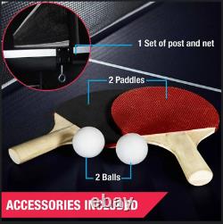 Ensemble de ping-pong tennis de table pliable intérieur de taille officielle avec 2 raquettes, 2 balles bleues