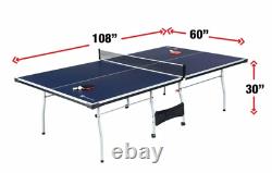 Ensemble de ping-pong tennis de table pliable intérieur de taille officielle avec 2 raquettes, 2 balles bleues