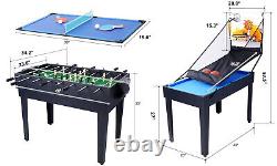 Ensemble de table de jeu 5-en-1 pour la maison: baby-foot, ping-pong, basketball, billard